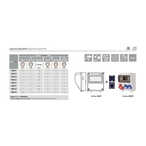 CAJA 9 ELEMENTOS 2 TOMAS 32A 2P+TT LATERAL 250V/1 TOMA 3P+N+T Imprescindible (Must-Have)