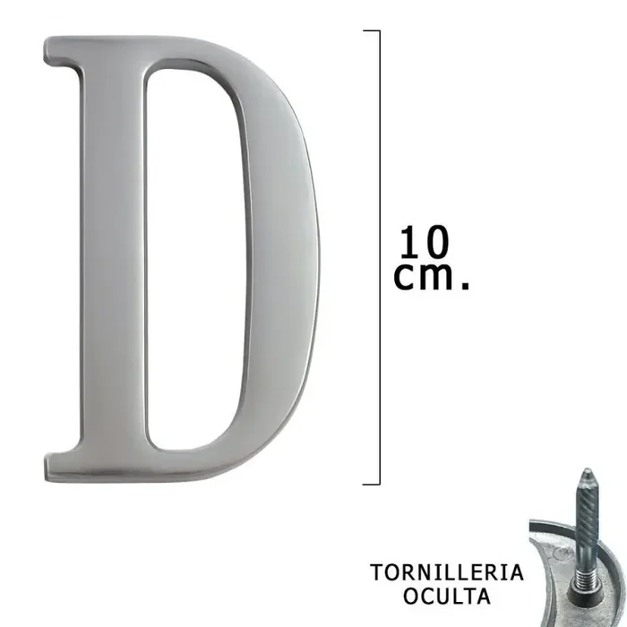 Letra Metal «D» Plateada Mate 10 cm. con Tornilleria Oculta (Blister 1 Pieza) Directo De Fábrica